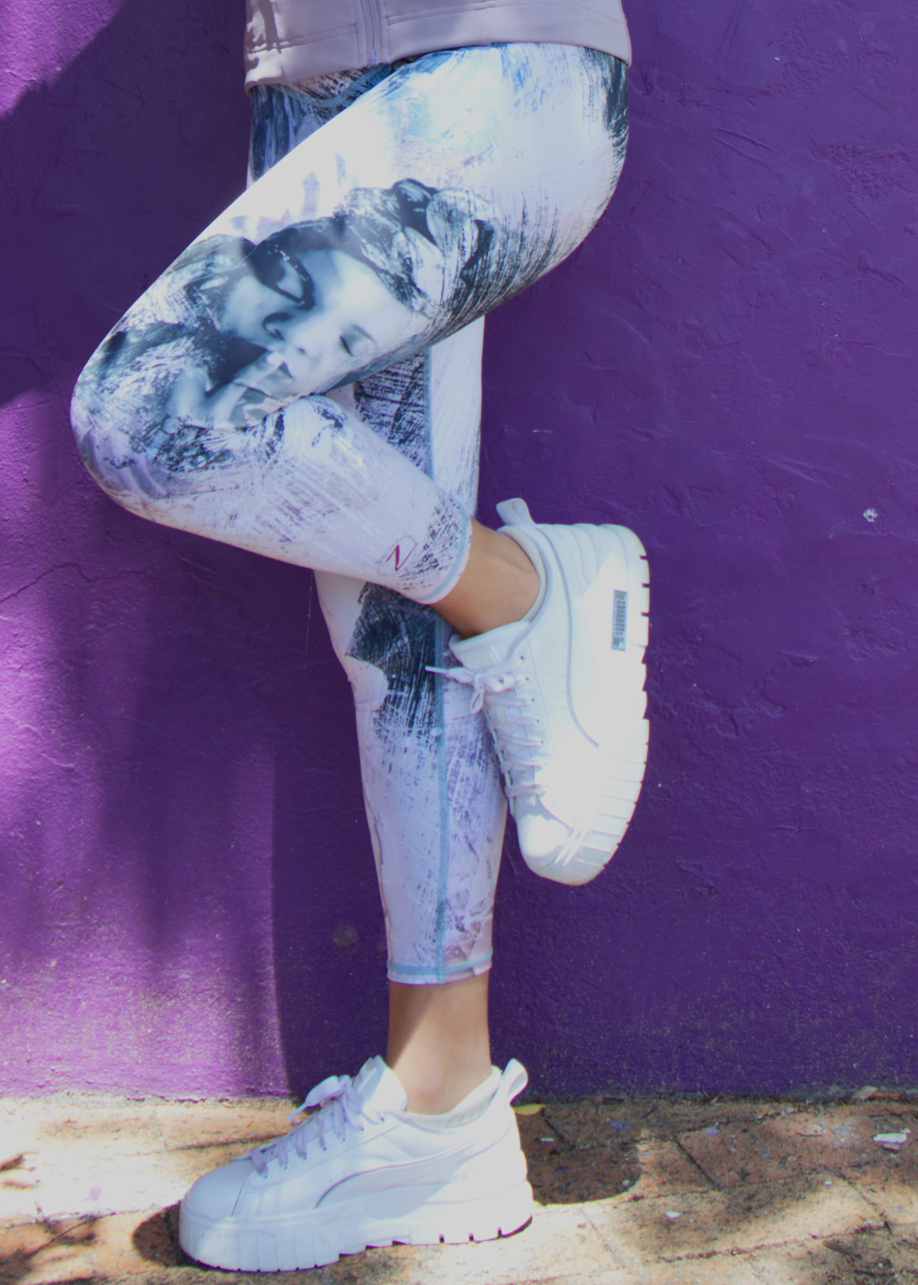 Dusty pink, light grey and soft purple leggings