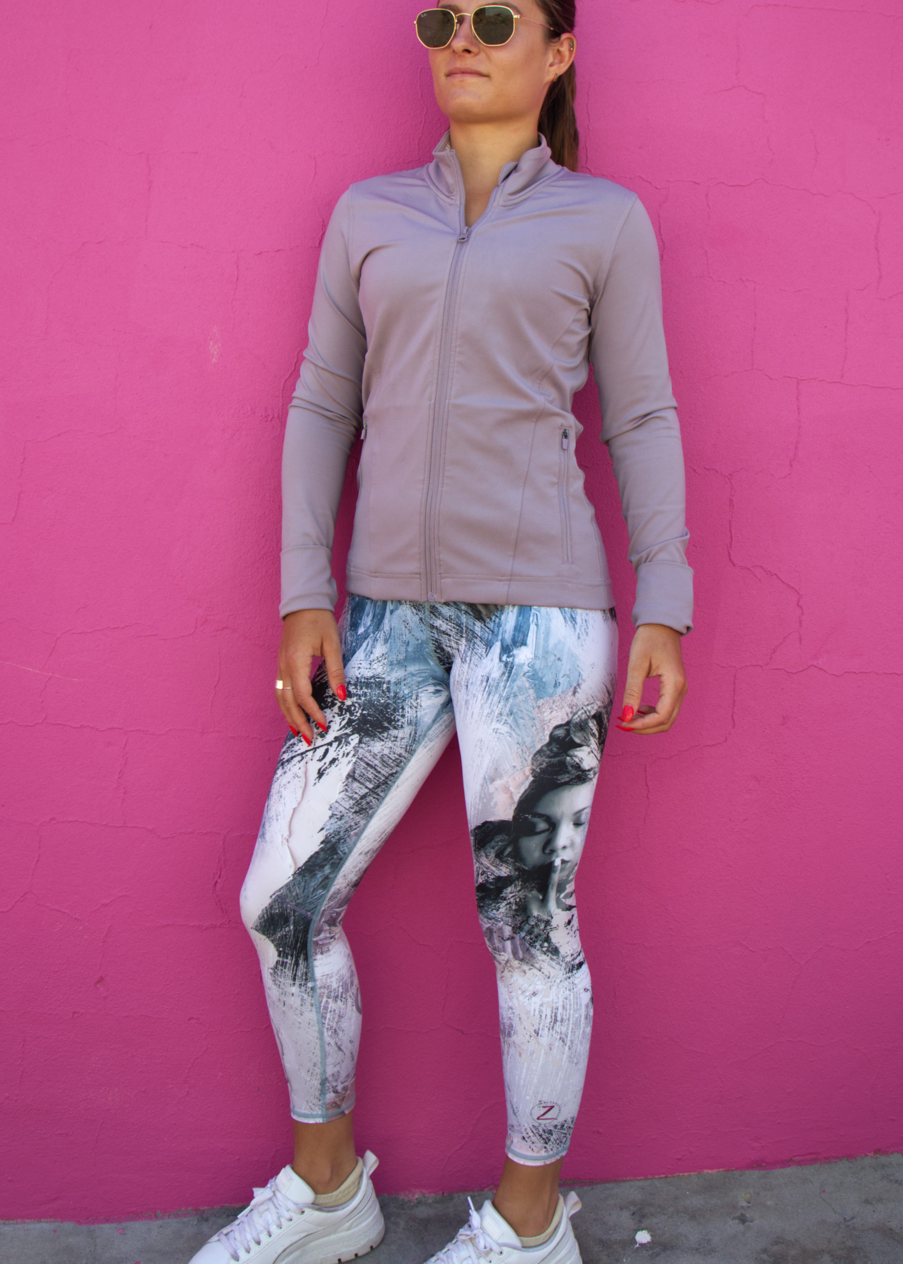 Dusty pink, light grey and soft purple leggings