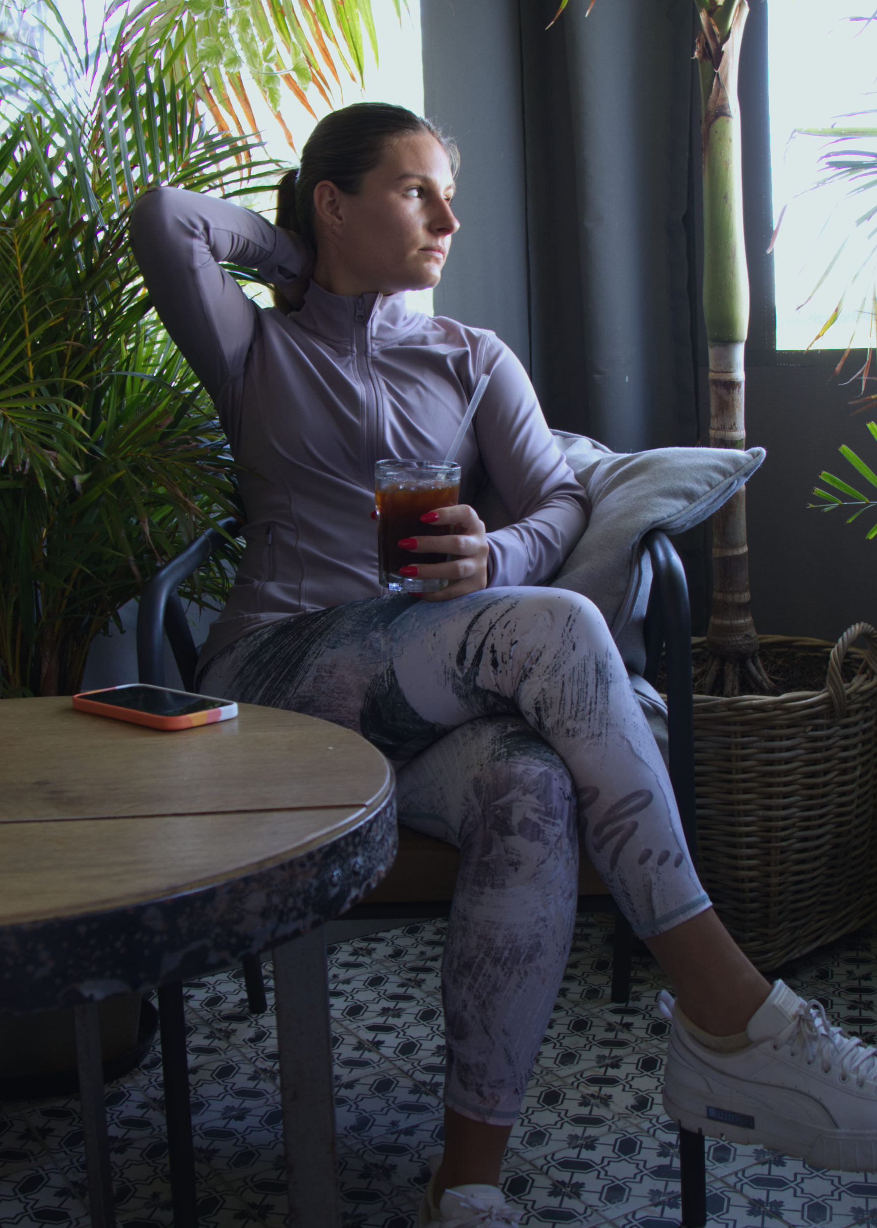 Dusty pink, light grey and soft purple leggings