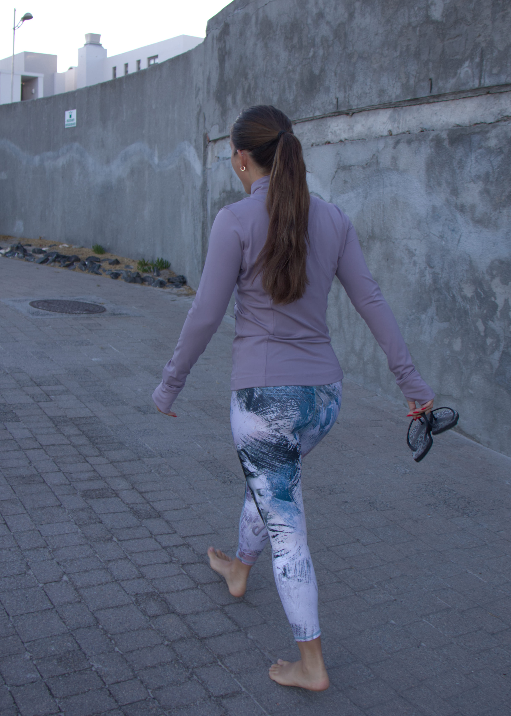 Dusty pink, light grey and soft purple leggings