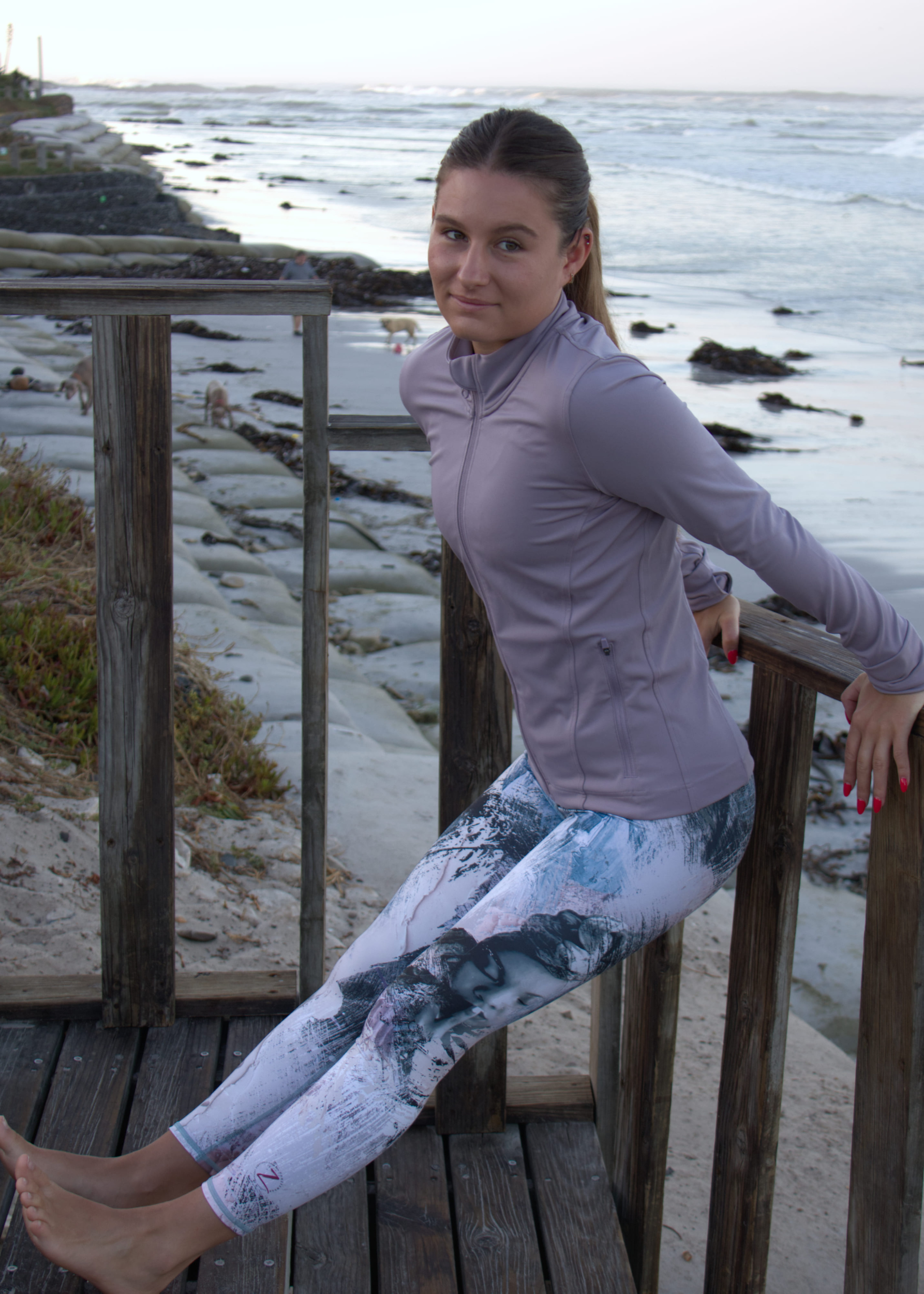 Dusty pink, light grey and soft purple leggings