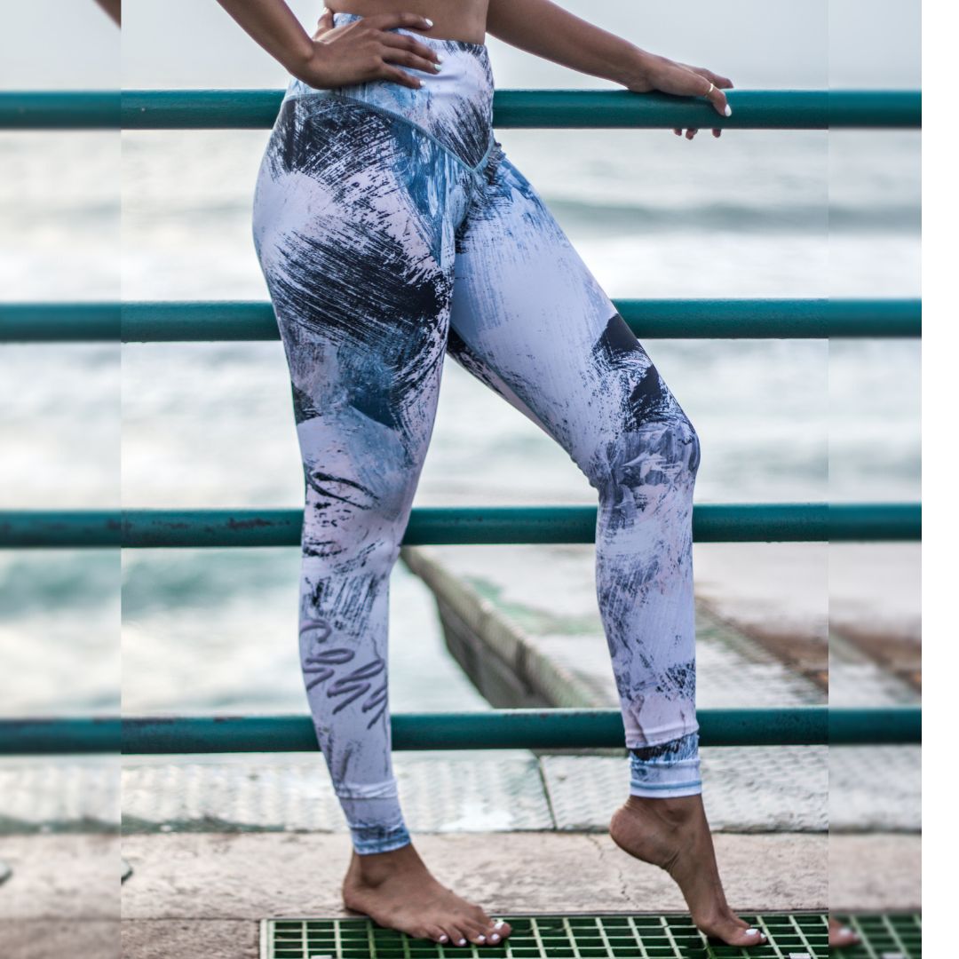 Pink Blue Block Slant White Lining Stripe Tights Legging's Gym Pant's Yoga  Pant's